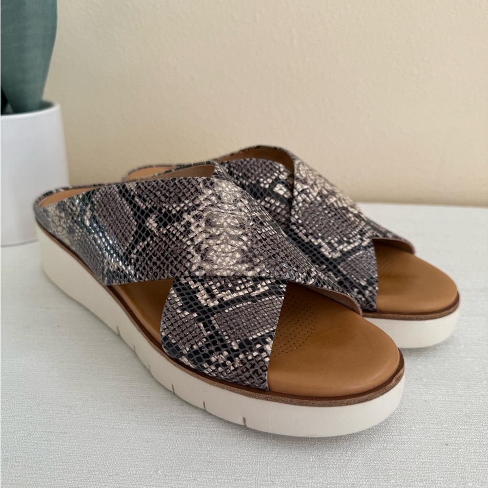 Corso Como Bilanka Natural Snakeskin Leather Wedge Slide Sandals